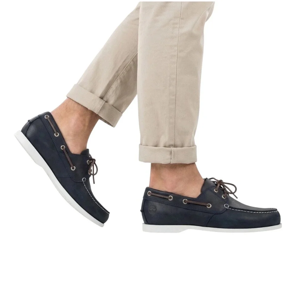 Timberland Cedar Bay Navy Blue Leather Boat Shoes Mens 9 9549R Deck Shoes